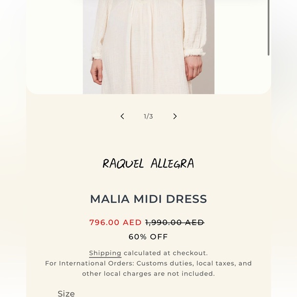 Raquel Allegra Malia Midi Cream/White Long Sleeve Dress NWT  Sz Womens Large - Picture 5 of 13